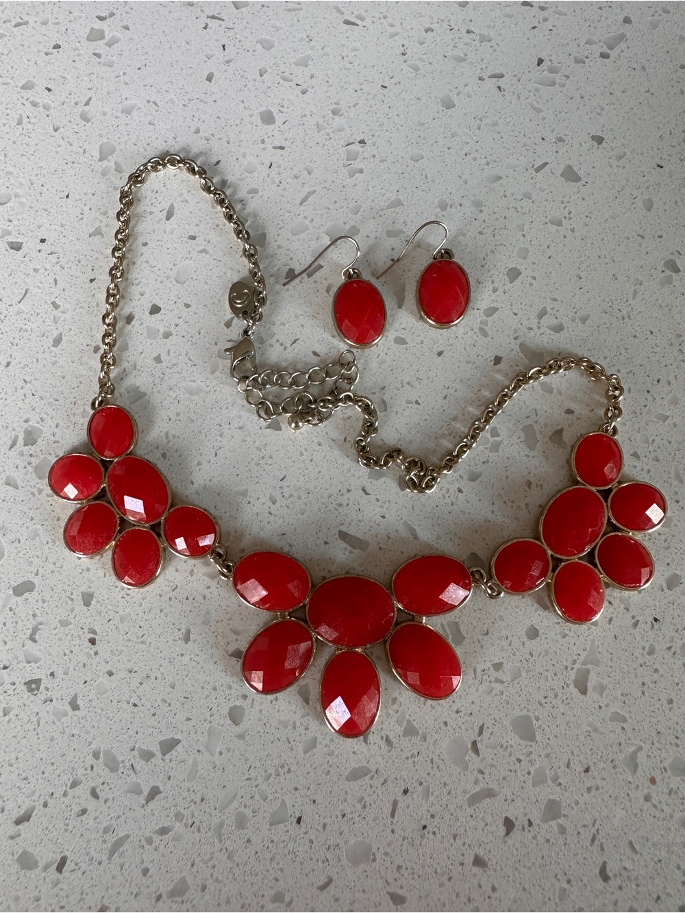 Red Statement Necklace and Earrings Set